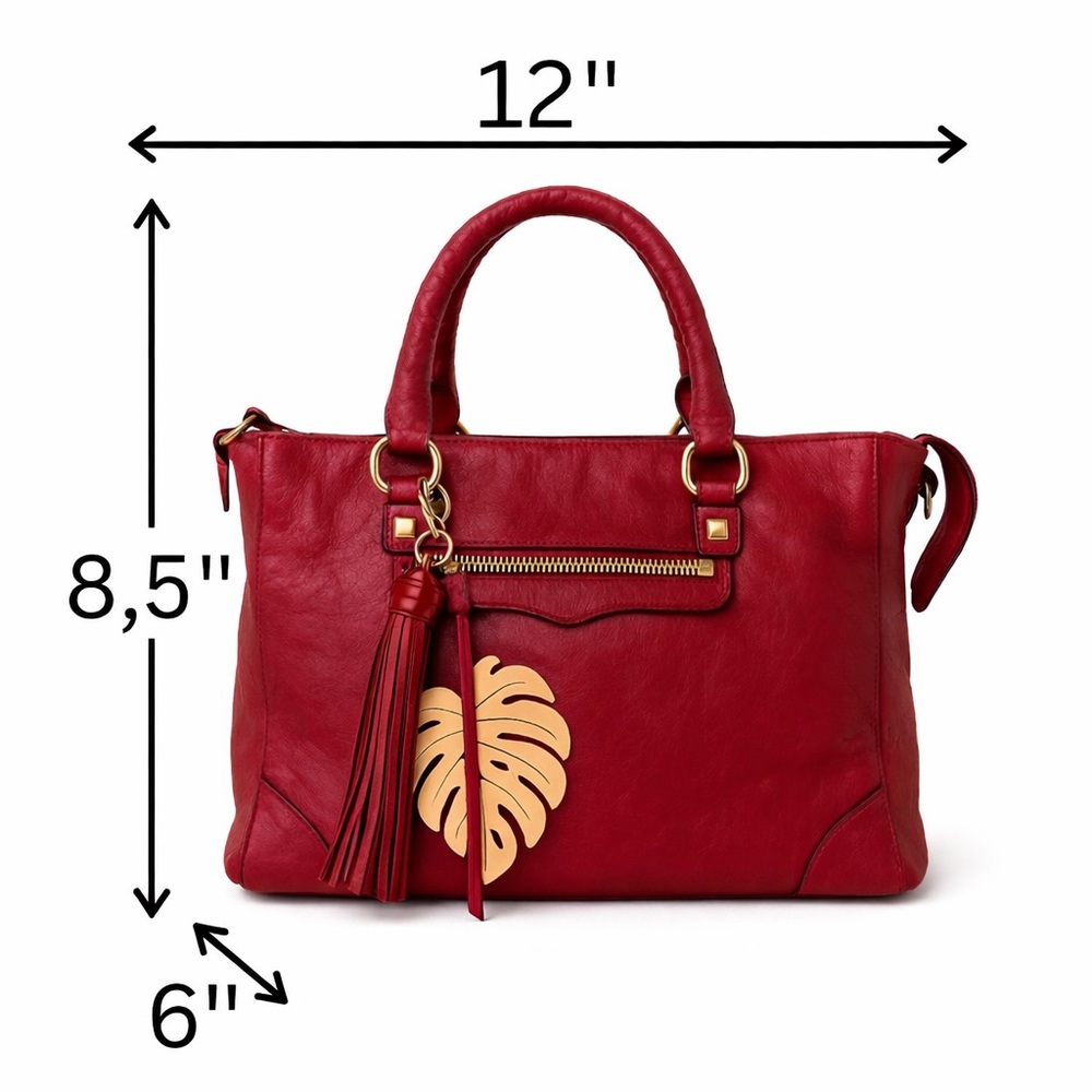 Rebecca Minkoff Burgundy Distressed Leather Boho Fringe SatchelTassel&Gold Leaf - Picture 7 of 8